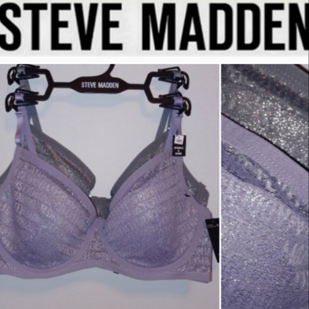 2 Bras Sparkle & Shine Steve Madden Metallic Mesh Bras, Nylon, Light Padding